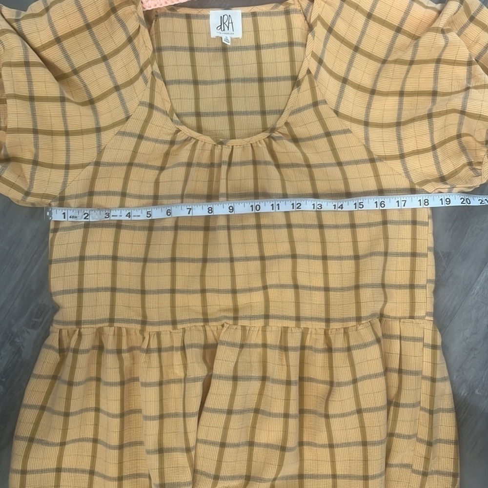 Anthropologie DRA Yellow and Gray Plaid Puff Short Sleeve Mini Dress Size - Picture 6 of 9